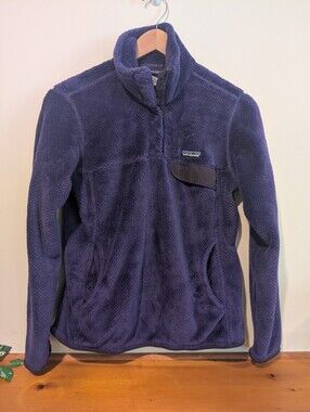 Patagonia Womens M Re-Tool Snap-T Fleece Pullover Purple High Pile Snap Neck
